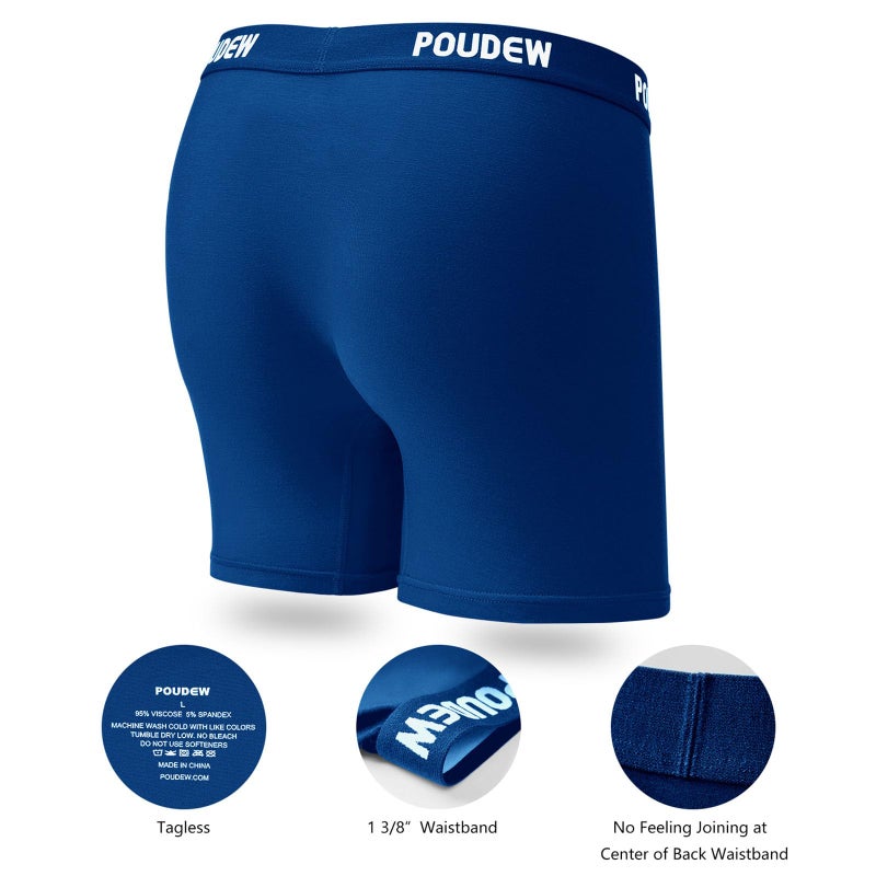 POUDEW Men's Breathable Viscose Moisture Wicking No Roll Waistband Tagless Underwear Boxer Briefs, Pack of 5 (Large, Black/Grey/Red/Blue/White) - Image 5